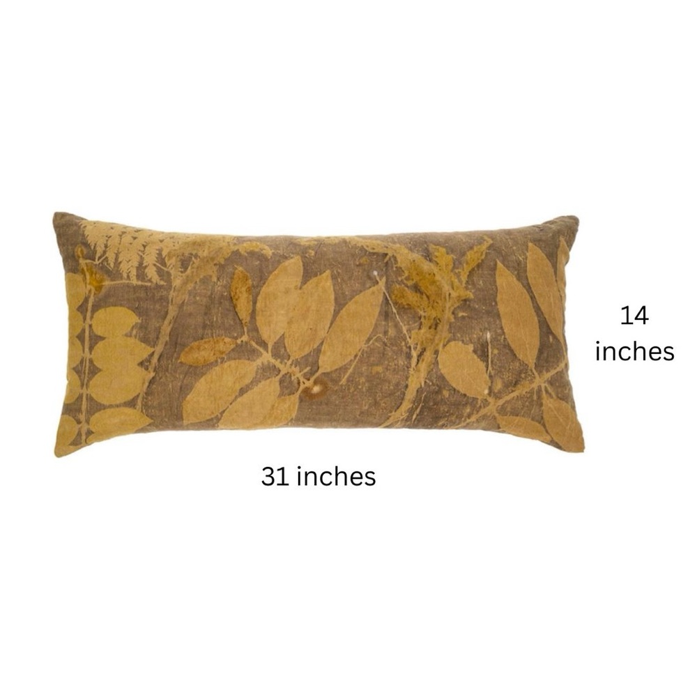 indaba Linen Eco Print Lumbar Pillow Earth Tone with feather insert - NWT - Picture 4 of 13